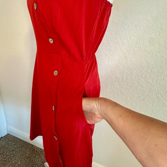 Red V-Neckline Spaghetti-Strap Mini Dress, Size S - Picture 3 of 9